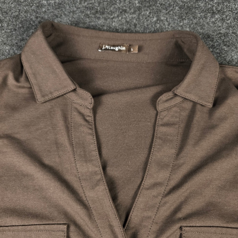 J. McLaughlin Women's Brown Button Front Shirt Stretch Fabric Classic Size L - Picture 4 of 14